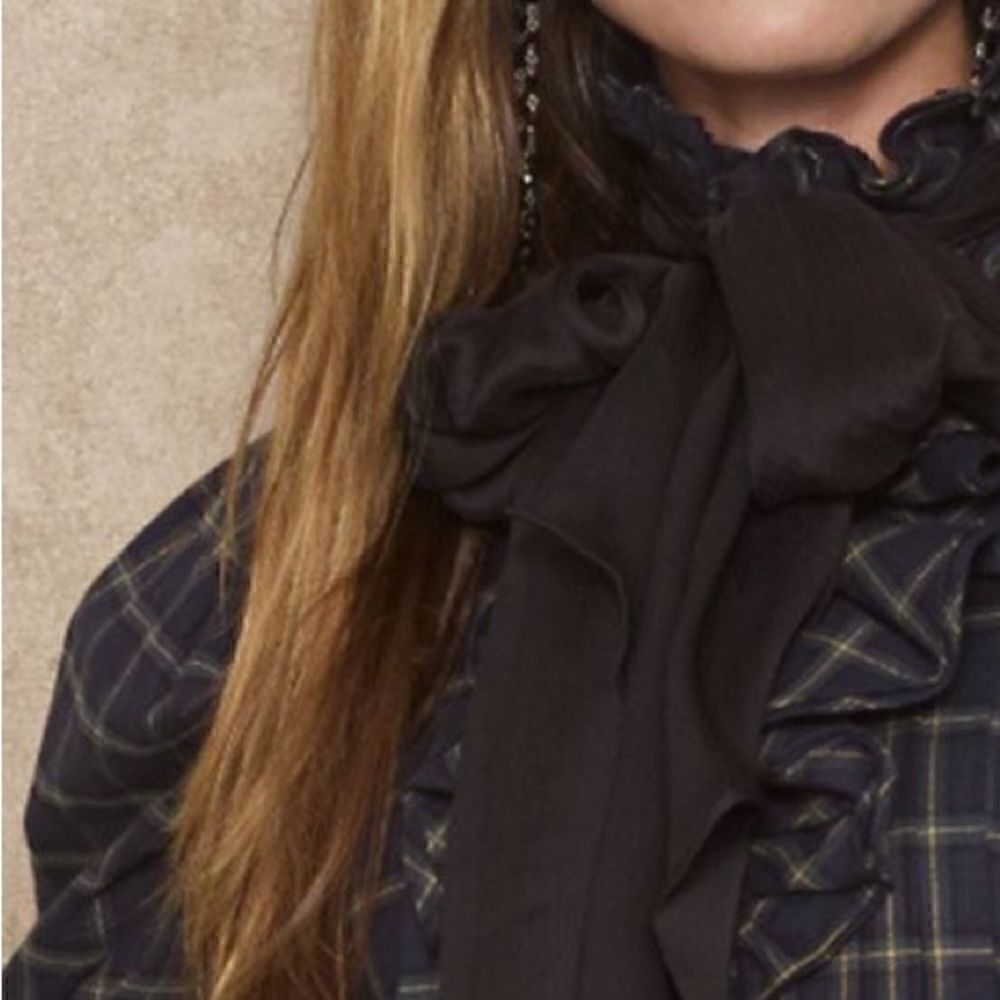 Ralph Lauren NWT Navy Blue Multi Cotton Check Plaid Ruffle Tie Neck Blouse - Picture 5 of 16